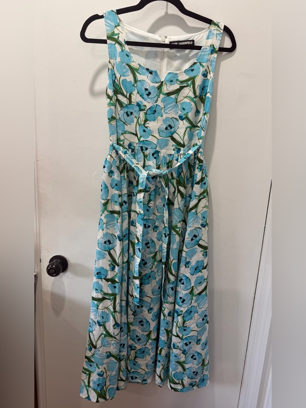 Karl Lagerfeld women Aqua Floral Tie-Waist Dress